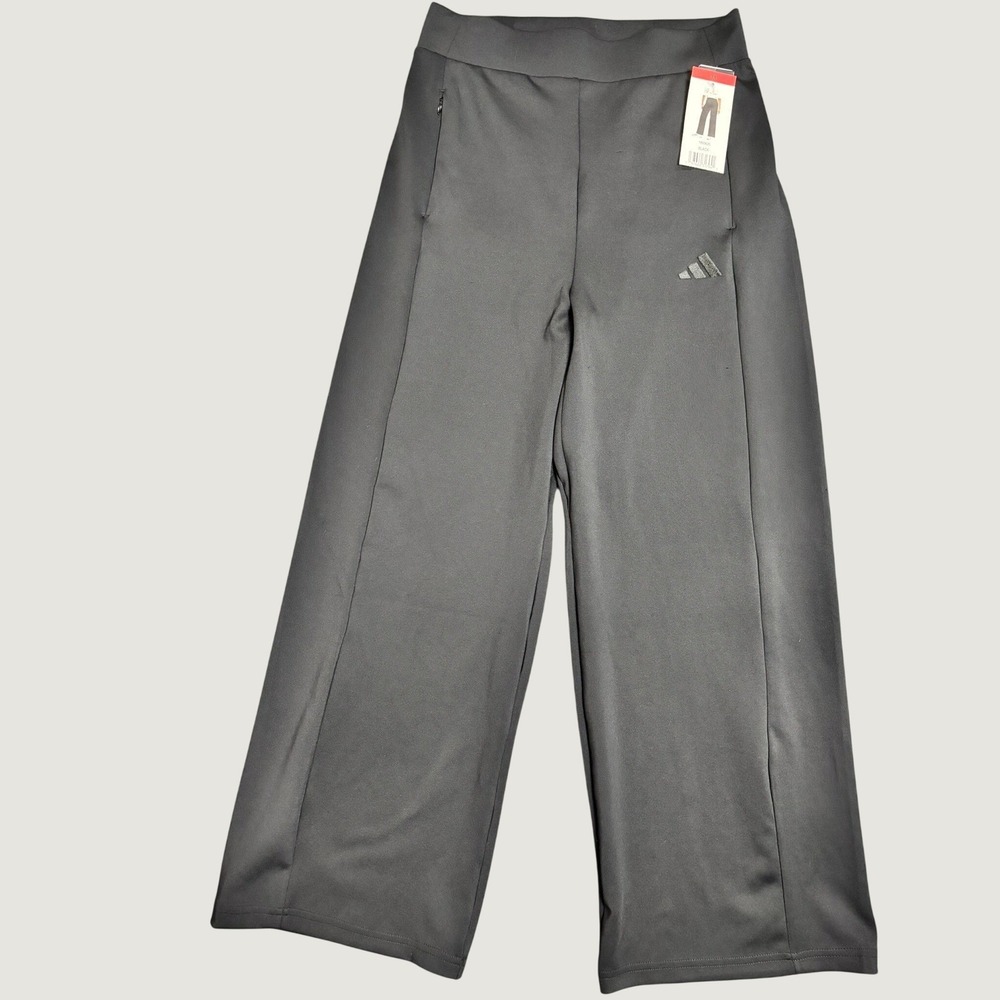 Adidas Wide Leg Pants Womens Medium Black High Waisted Athletic Lounge NWT